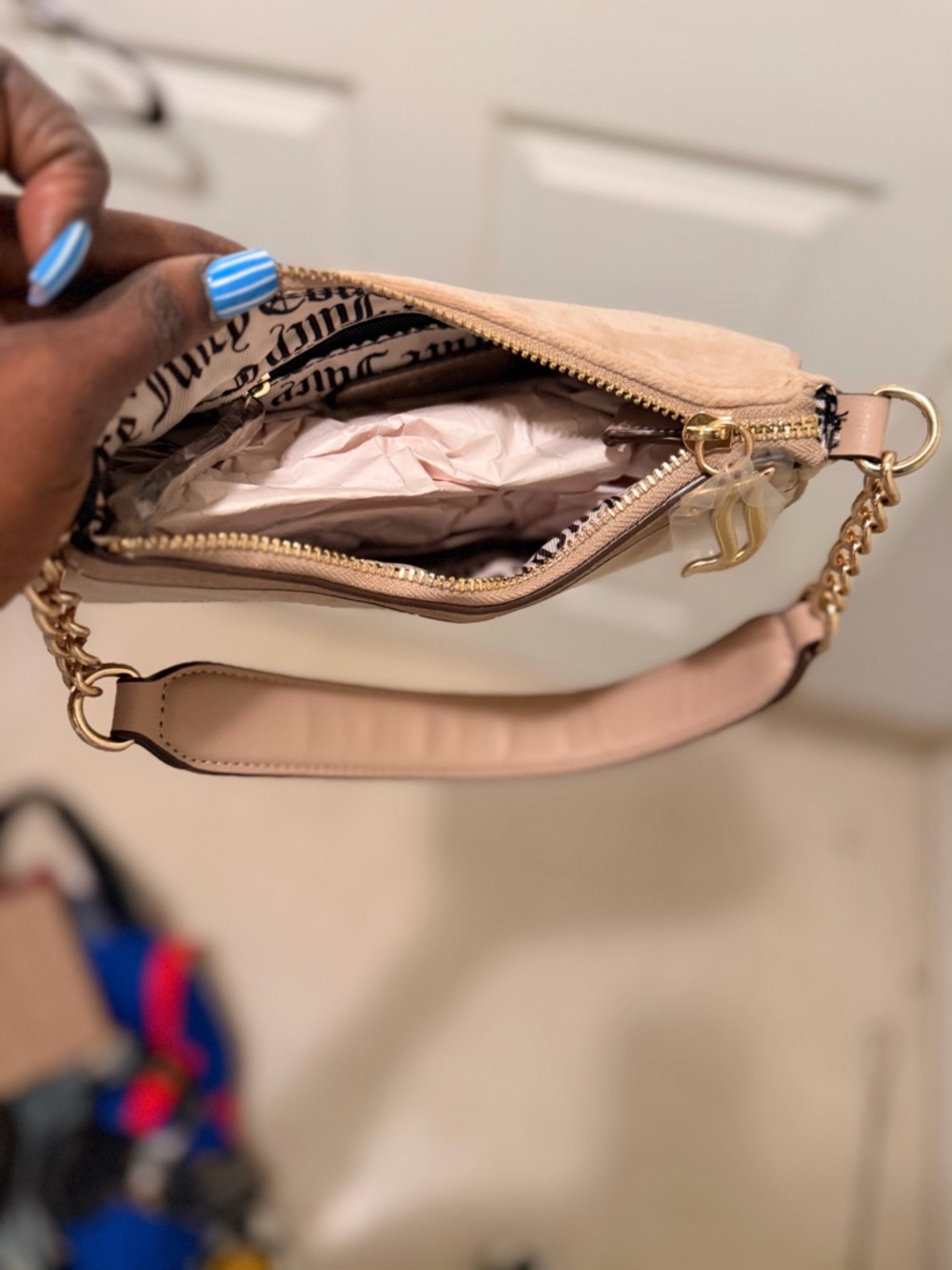 Juicy Couture Blush Pink Mini Shoulder Bag with Gold Chain